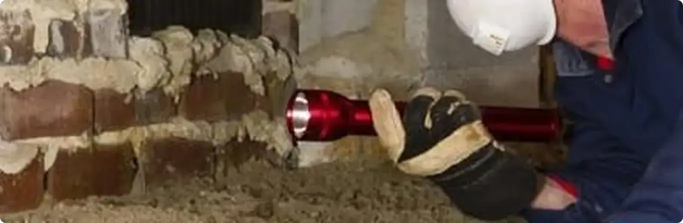 Pest control technician inspecting a crawl space for ant activity in Thonotosassa, FL